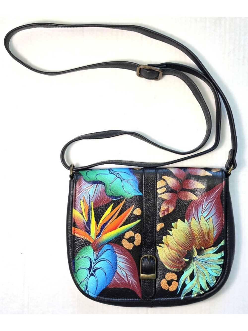 Anna by Anuschka Hand Painted Leather Floral Crossbody Bag